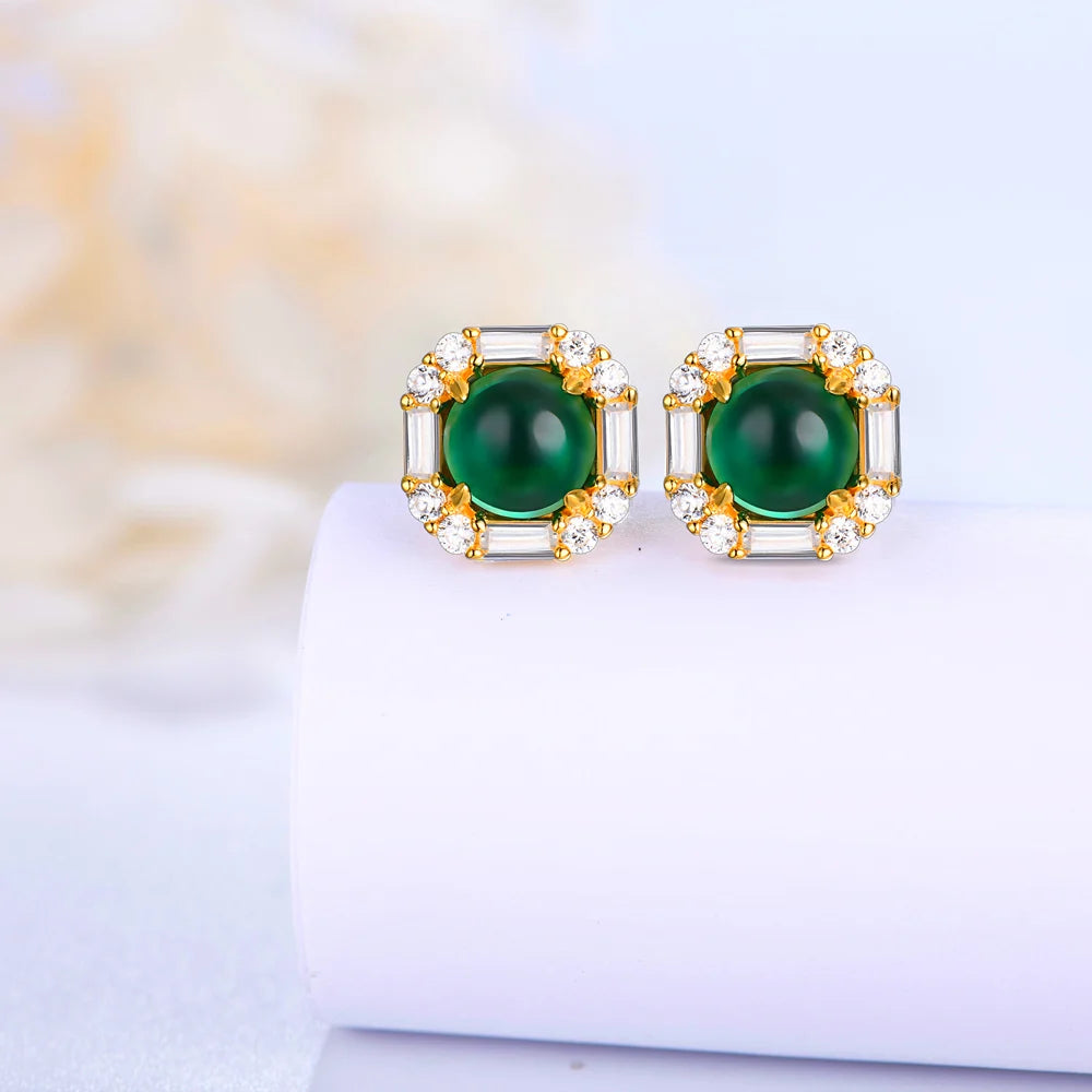Sterling Silver Round Emerald & Moissanite Earrings