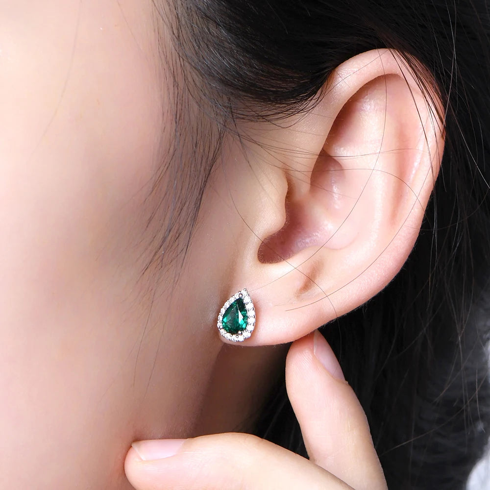 Vintage Sterling Silver Emerald Stud Earrings