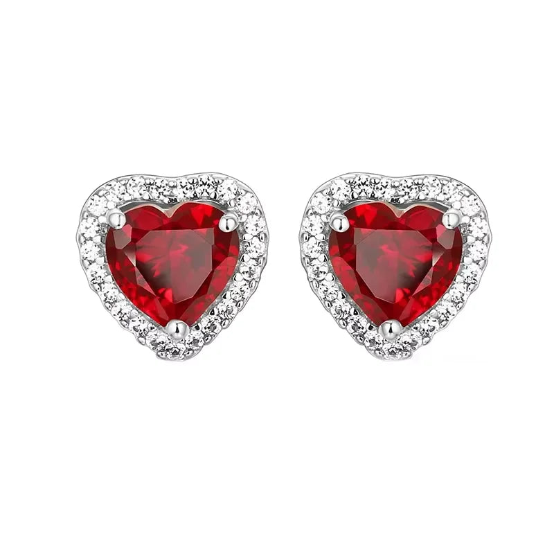 Sterling Silver Heart Ruby Stud Earrings