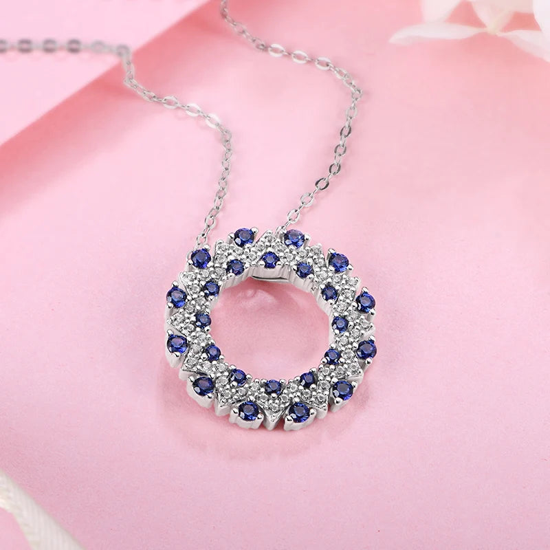 Sterling Silver Blue Sapphire Halo Pendant Necklace