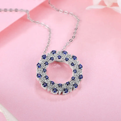 Sterling Silver Blue Sapphire Halo Pendant Necklace