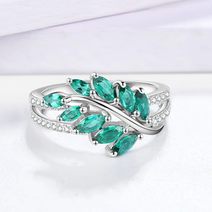 Sterling Silver Emerald & White Sapphire Band Ring
