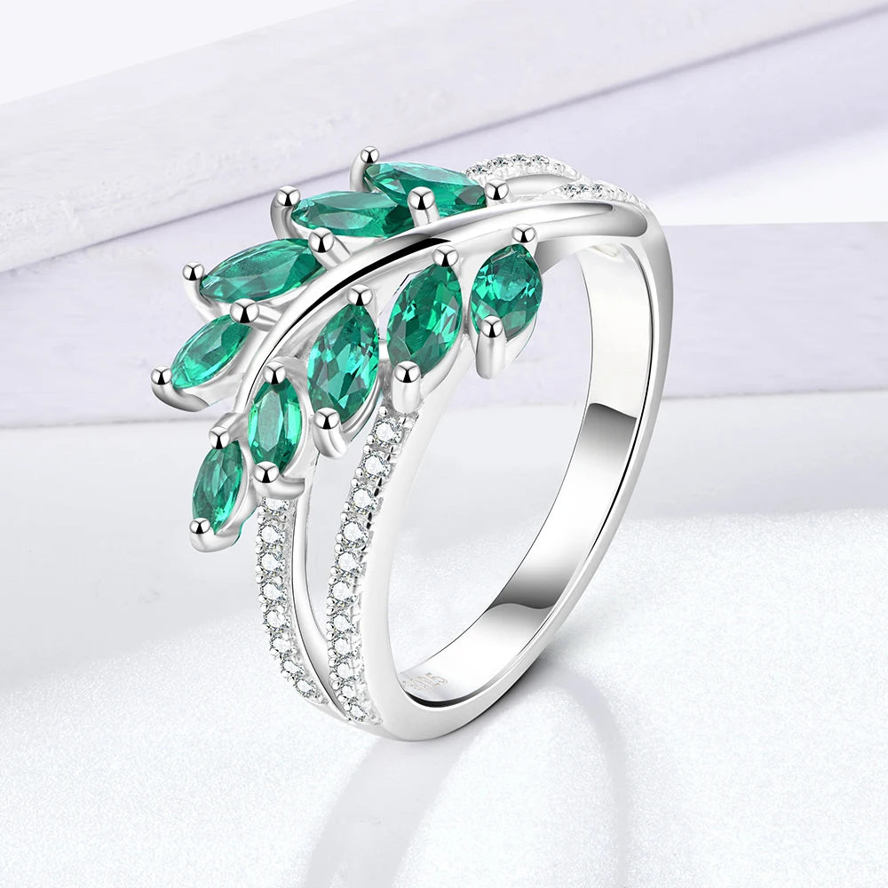 Sterling Silver Emerald & White Sapphire Band Ring