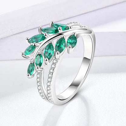 Sterling Silver Emerald & White Sapphire Band Ring