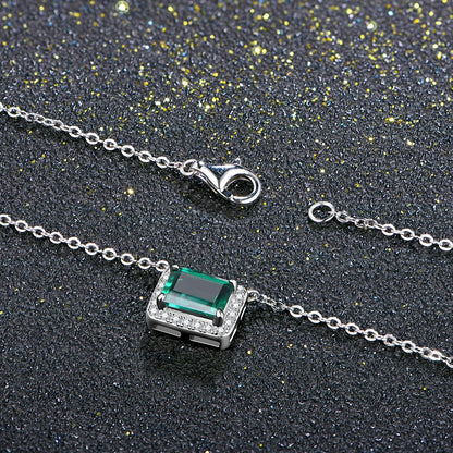 Sterling Silver Emerald-Cut Emerald & Moissanite Pendant Necklace