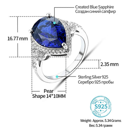 Sterling Silver Blue Sapphire Ring – 6.8 Carat Royal Blue Gemstone