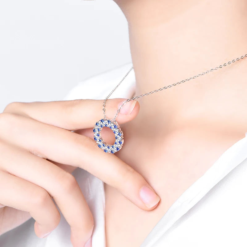Sterling Silver Blue Sapphire Halo Pendant Necklace