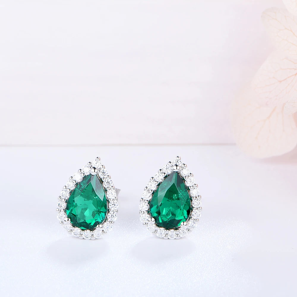 Vintage Sterling Silver Emerald Stud Earrings