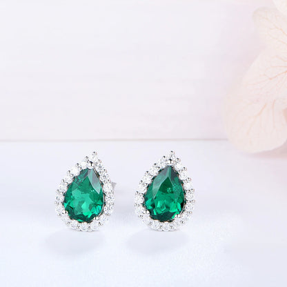 Vintage Sterling Silver Emerald Stud Earrings