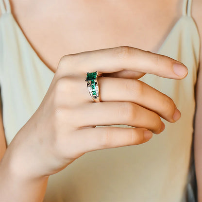 Sterling Silver Emerald-Cut Emerald & Moissanite Ring