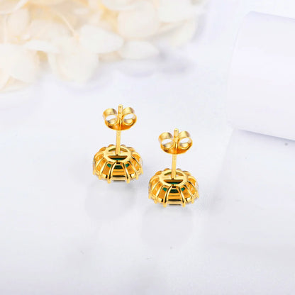 Sterling Silver Round Emerald & Moissanite Earrings