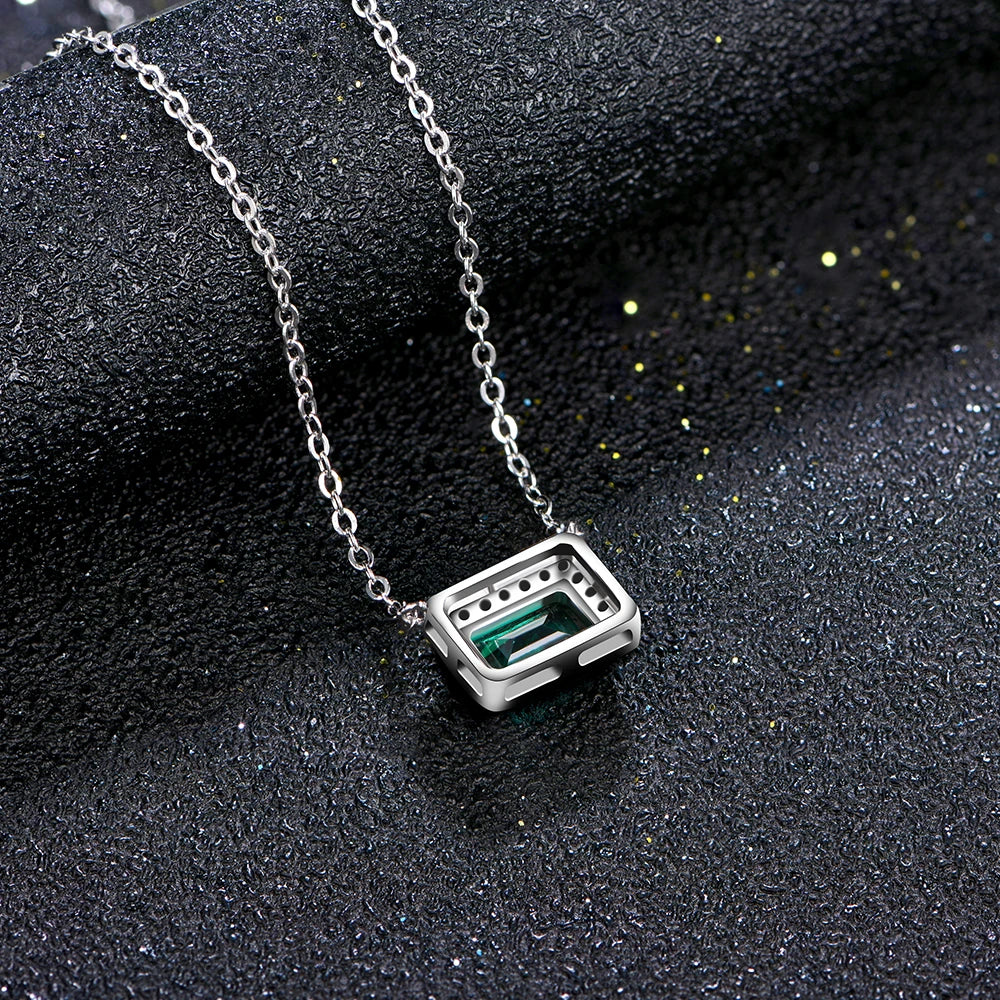 Sterling Silver Emerald-Cut Emerald & Moissanite Pendant Necklace