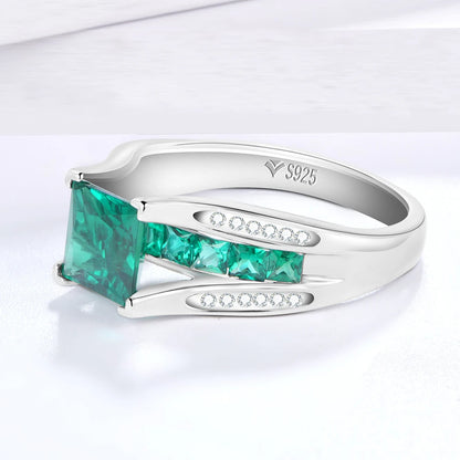 Sterling Silver Emerald-Cut Emerald & Moissanite Ring