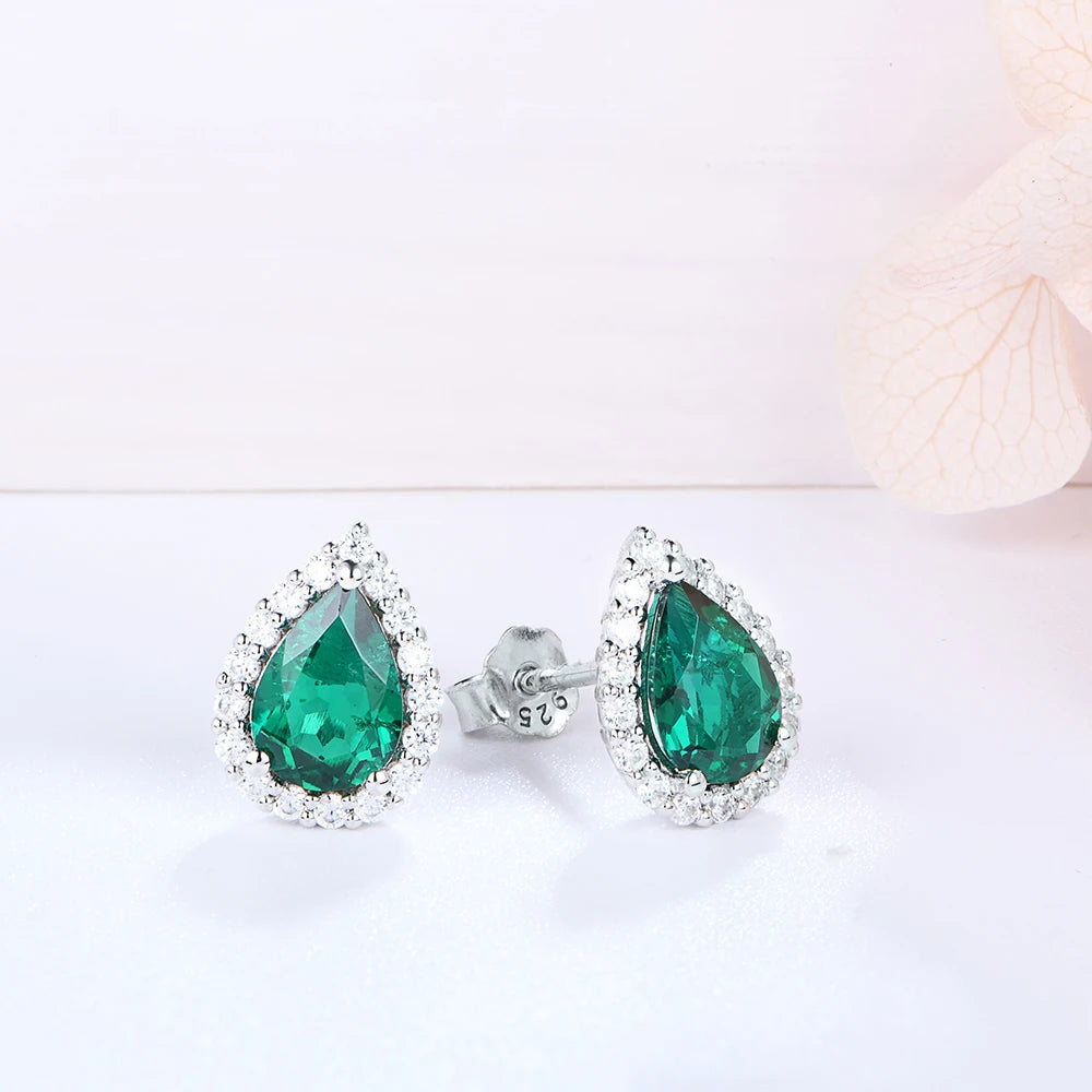 Vintage Sterling Silver Emerald Stud Earrings