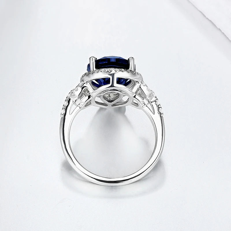 Sterling Silver Blue Sapphire Ring – 6.8 Carat Royal Blue Gemstone