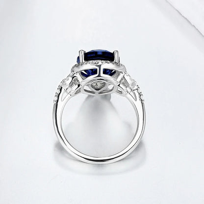 Sterling Silver Blue Sapphire Ring – 6.8 Carat Royal Blue Gemstone