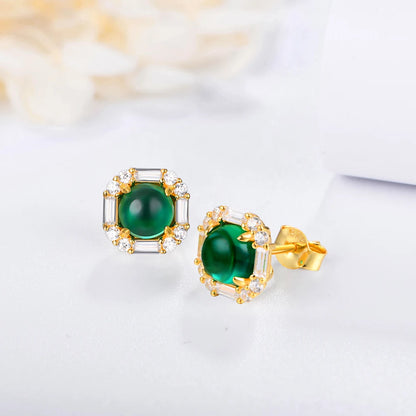 Sterling Silver Round Emerald & Moissanite Earrings