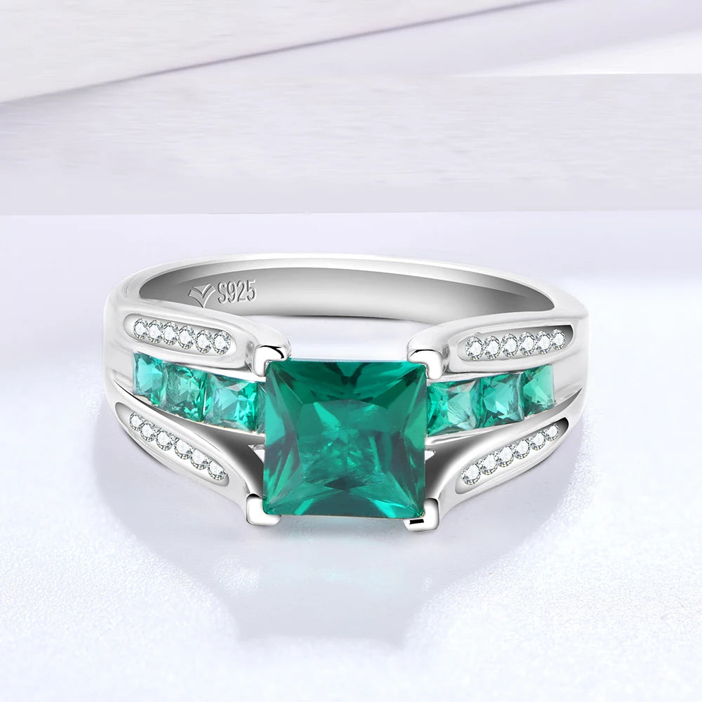 Sterling Silver Emerald-Cut Emerald & Moissanite Ring