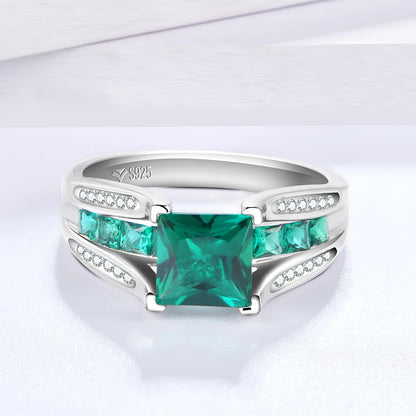 Sterling Silver Emerald-Cut Emerald & Moissanite Ring