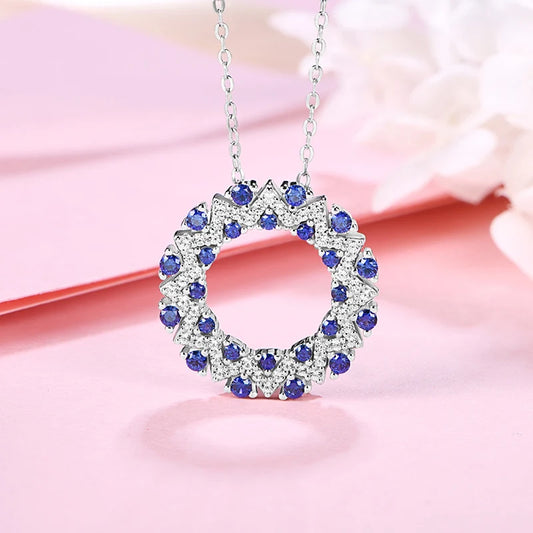 Sterling Silver Blue Sapphire Halo Pendant Necklace