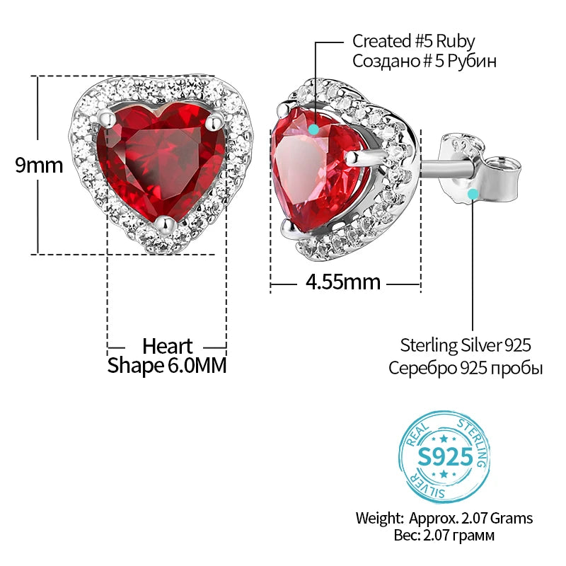 Sterling Silver Heart Ruby Stud Earrings