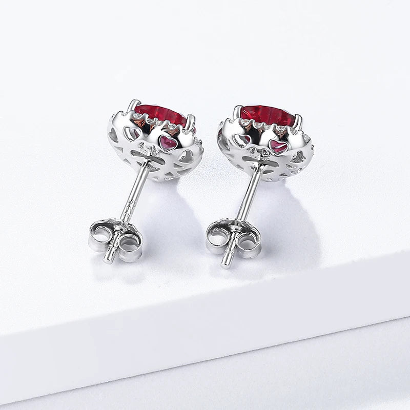 Sterling Silver Heart Ruby Stud Earrings
