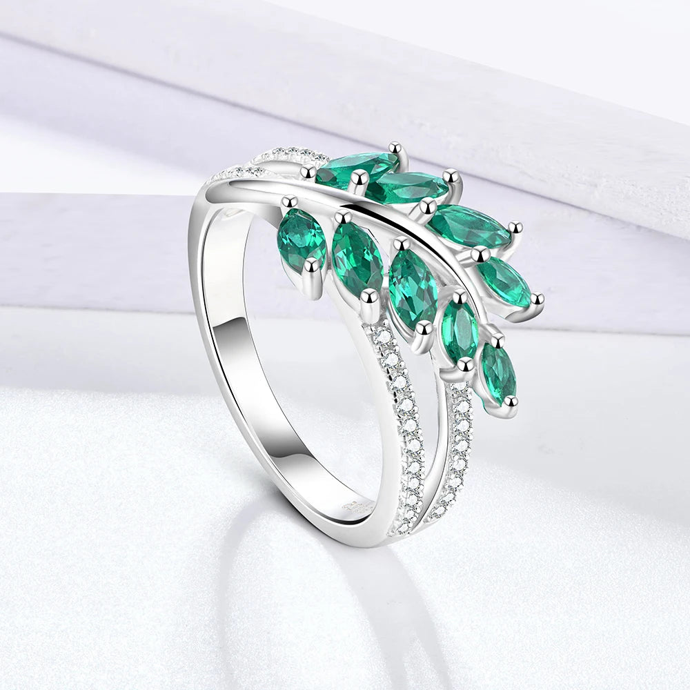 Sterling Silver Emerald & White Sapphire Band Ring