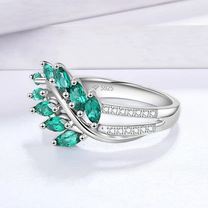 Sterling Silver Emerald & White Sapphire Band Ring