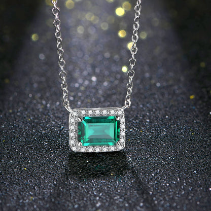 Sterling Silver Emerald-Cut Emerald & Moissanite Pendant Necklace