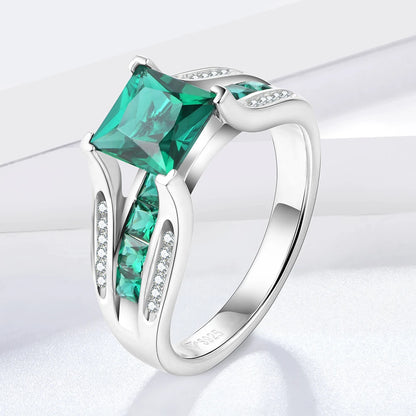 Sterling Silver Emerald-Cut Emerald & Moissanite Ring