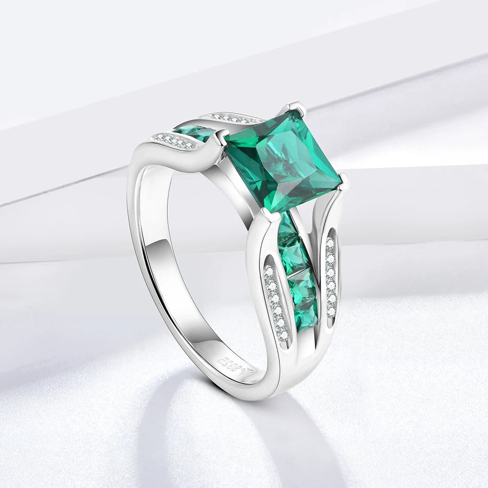 Sterling Silver Emerald-Cut Emerald & Moissanite Ring