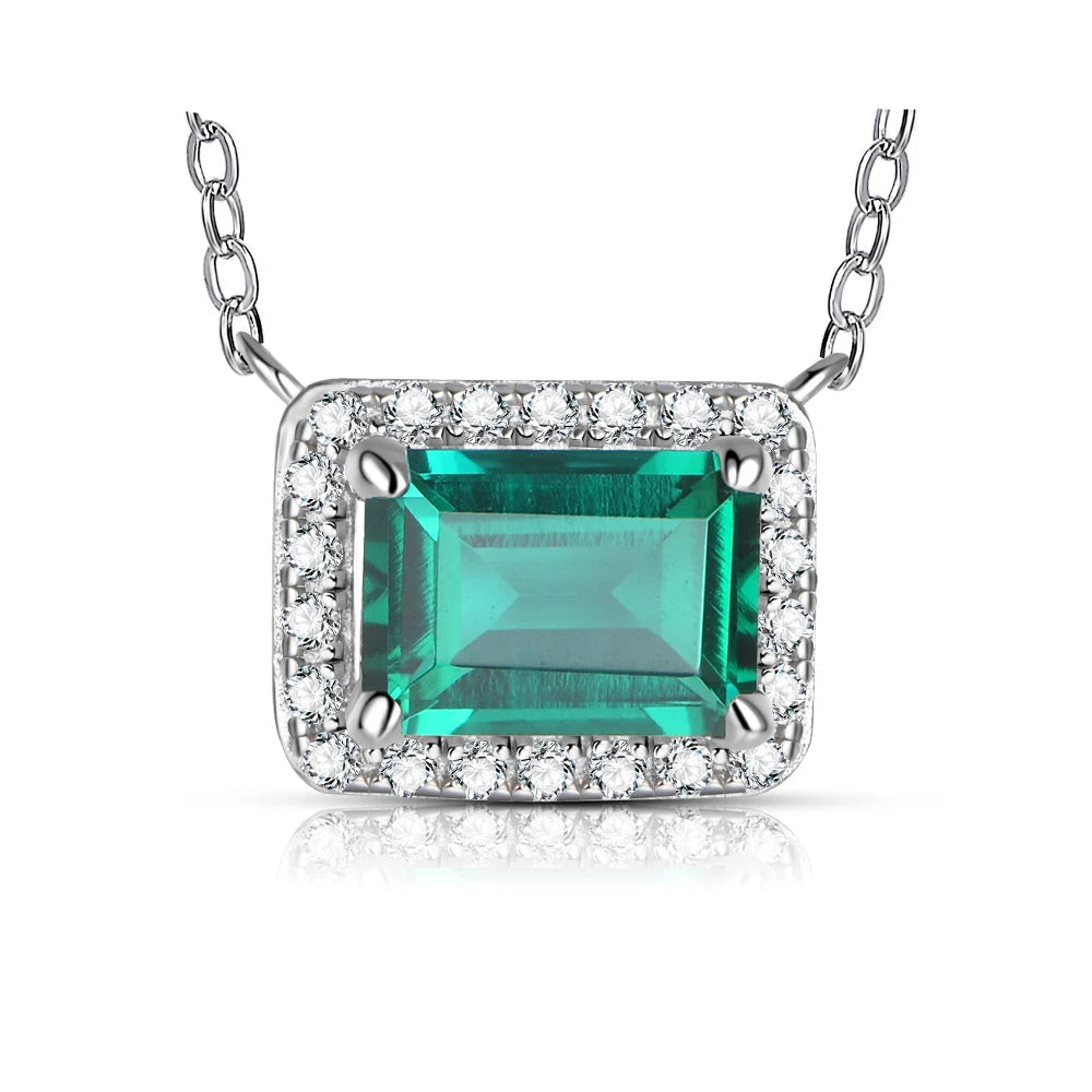 Sterling Silver Emerald-Cut Emerald & Moissanite Pendant Necklace