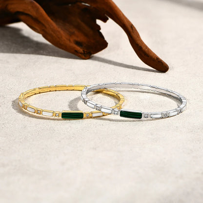 Sterling Silver Malachite & Moissanite Bangle Bracelet