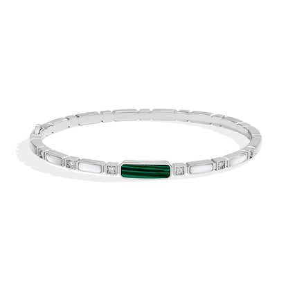 Sterling Silver Malachite & Moissanite Bangle Bracelet