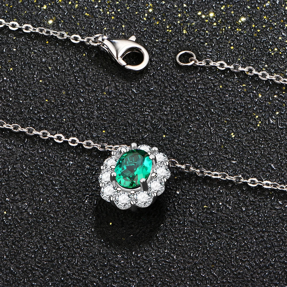 Vintage Sterling Silver Emerald Pendant Necklace