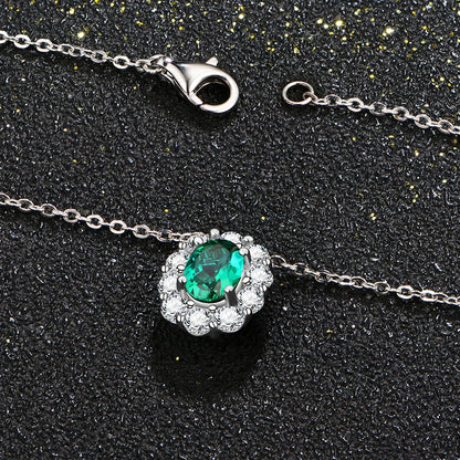 Vintage Sterling Silver Emerald Pendant Necklace