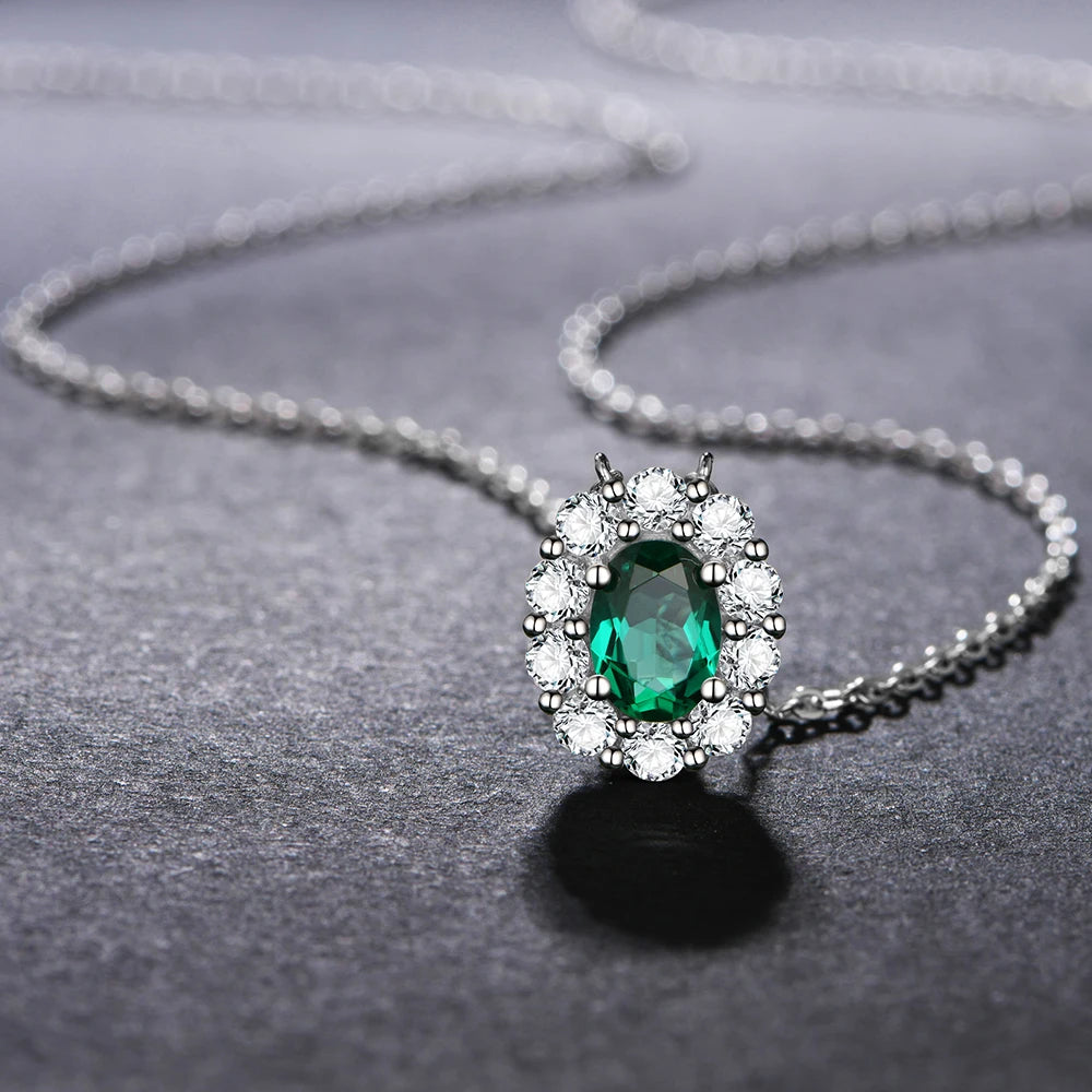 Vintage Sterling Silver Emerald Pendant Necklace