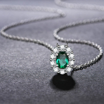 Vintage Sterling Silver Emerald Pendant Necklace