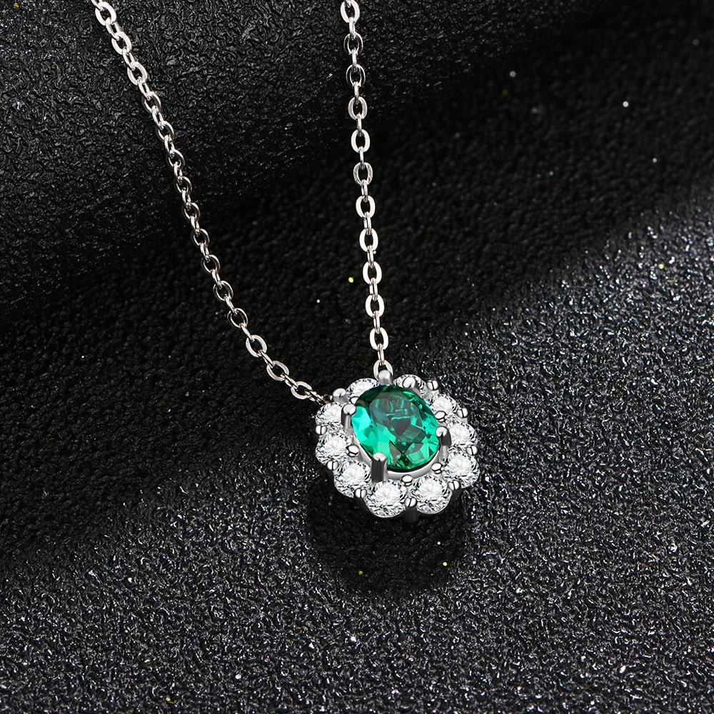 Vintage Sterling Silver Emerald Pendant Necklace