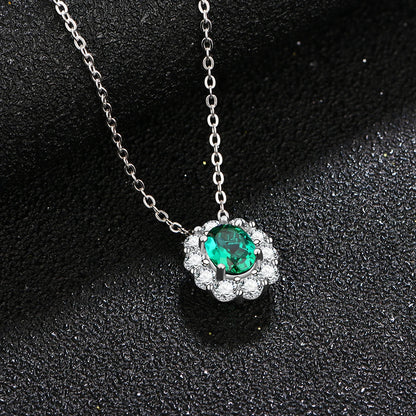 Vintage Sterling Silver Emerald Pendant Necklace