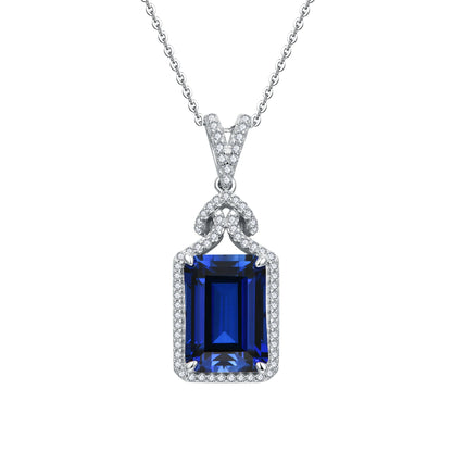 Sterling Silver Asscher Cut Blue Sapphire Necklace