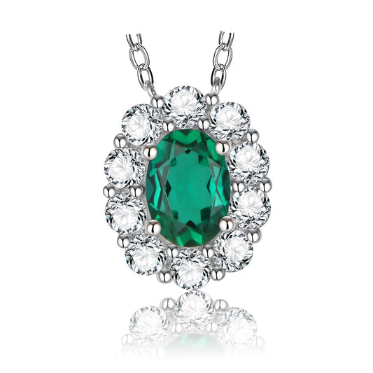 Vintage Sterling Silver Emerald Pendant Necklace