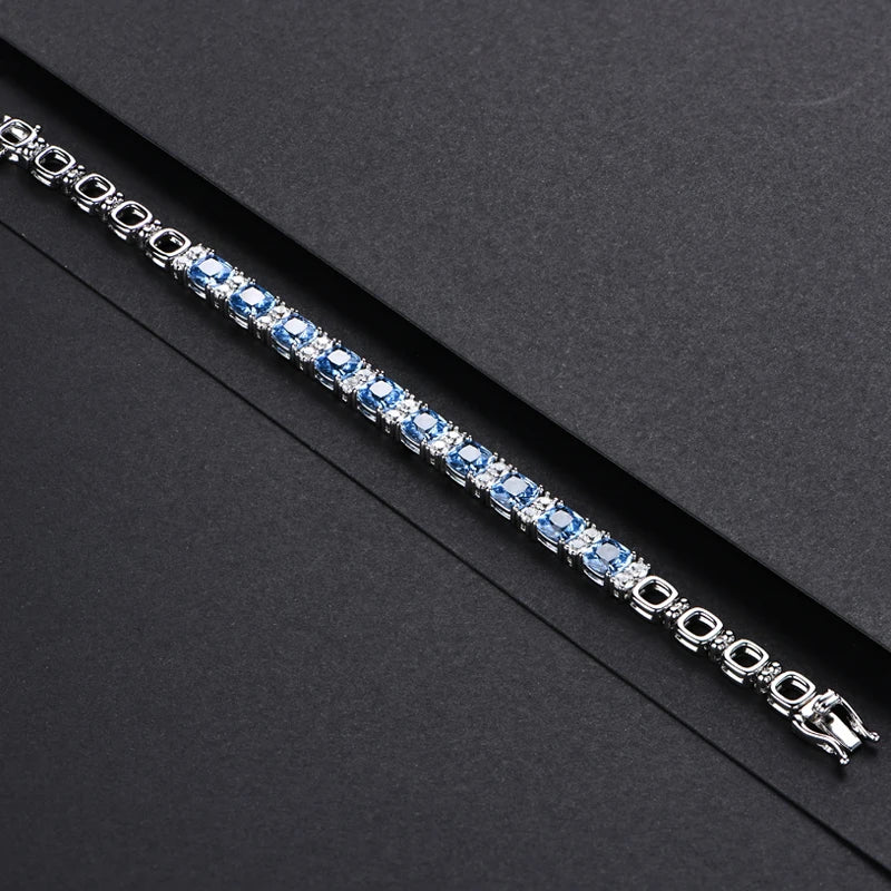 Sterling Silver Blue Spinel Tennis Bracelet
