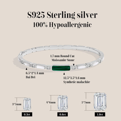 Sterling Silver Malachite & Moissanite Bangle Bracelet