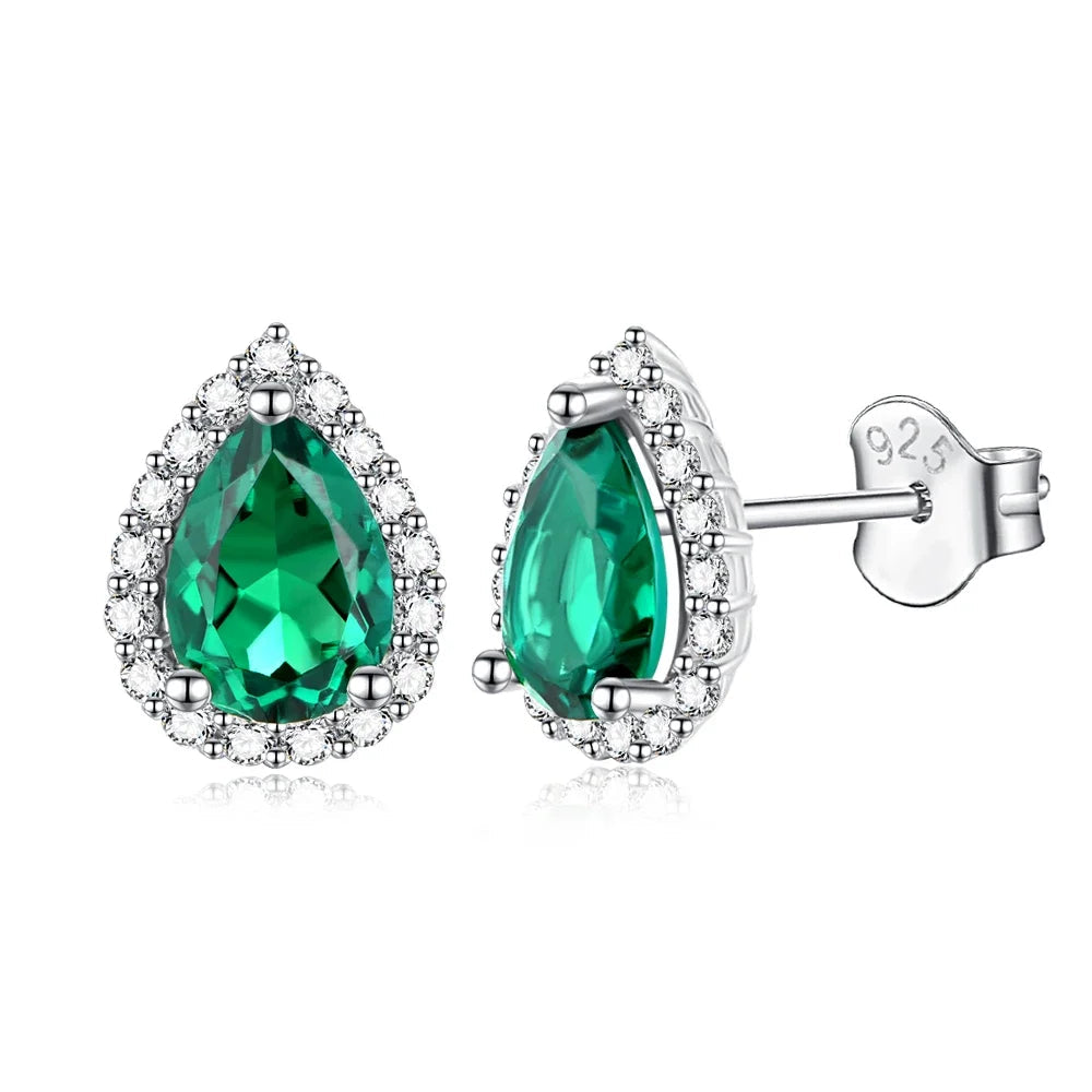 Vintage Sterling Silver Emerald Stud Earrings