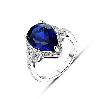 Sterling Silver Blue Sapphire Ring – 6.8 Carat Royal Blue Gemstone