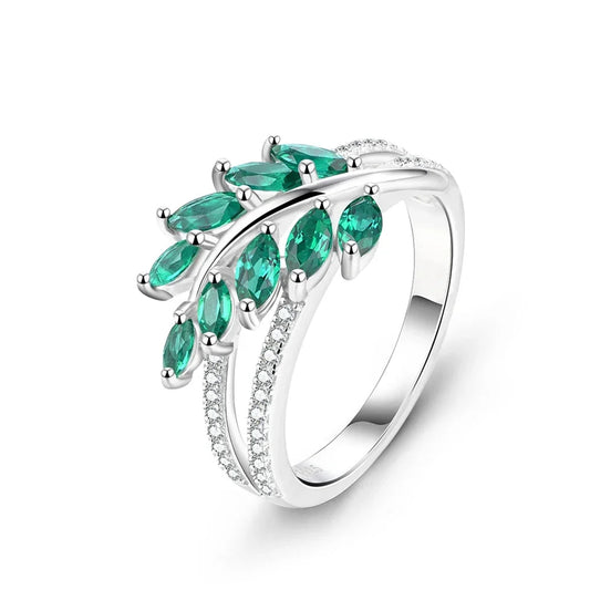 Sterling Silver Emerald & White Sapphire Band Ring