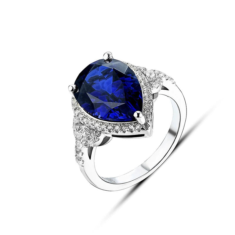 Sterling Silver Blue Sapphire Ring – 6.8 Carat Royal Blue Gemstone