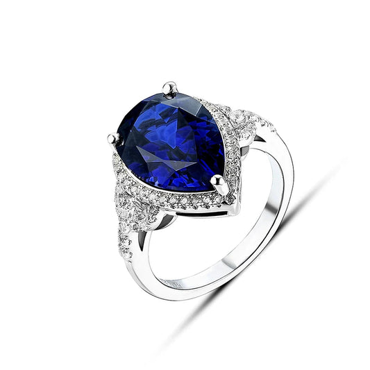 Sterling Silver Blue Sapphire Ring – 6.8 Carat Royal Blue Gemstone