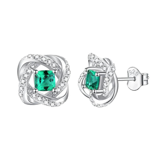 Vintage Sterling Silver Emerald & Diamond Stud Earrings